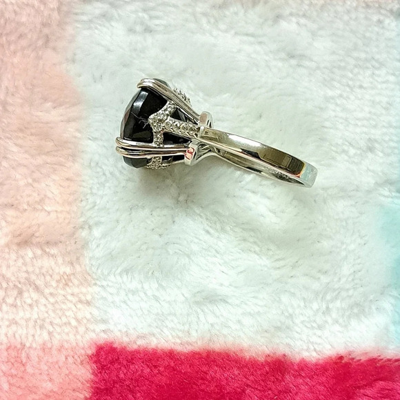 Black Tourmaline & White Zircon Ring In 925 Sterling Silver - Picture 6 of 6
